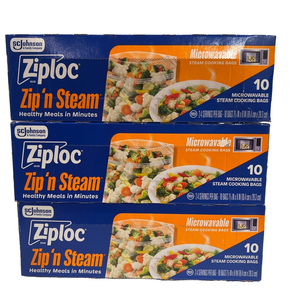 3 x Ziploc Zip n Steam Microwave Cooking Bags 30 Total Veg Fish Poultry in Mins